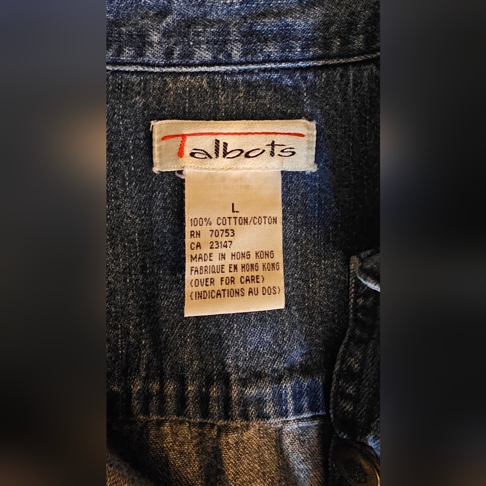 Talbots Vintage Denim Button-Up Shirt w/ Contrast Collar - Size Large - Picture 3 of 4